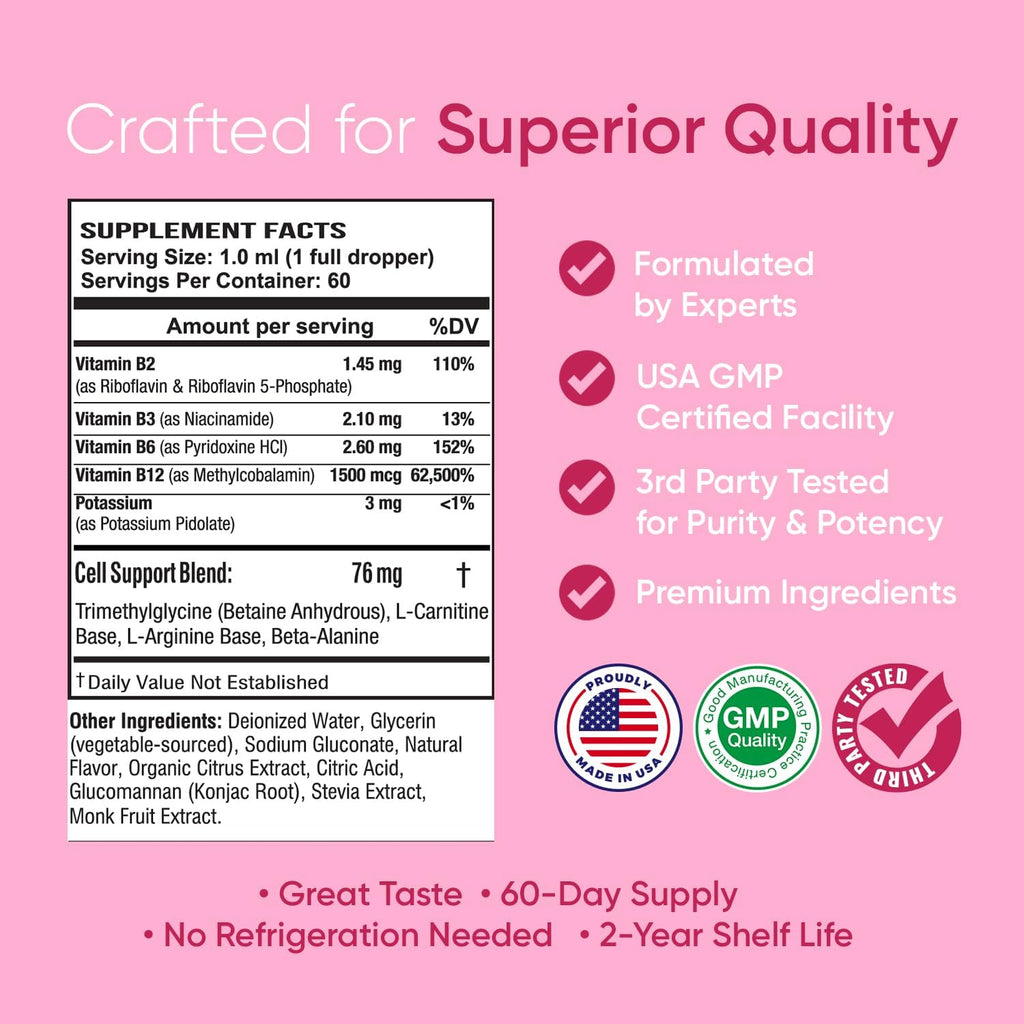 BioSource Labs Essential B Complex - Complejo B Líquido Sublingual Vegano con Metil B12 (60 ml)
