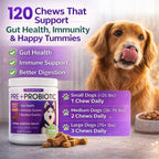 Freydell Pets Probióticos para Perros – Enzimas Digestivas, Prebióticos y Fibra – Salud Intestinal – 120 Chews