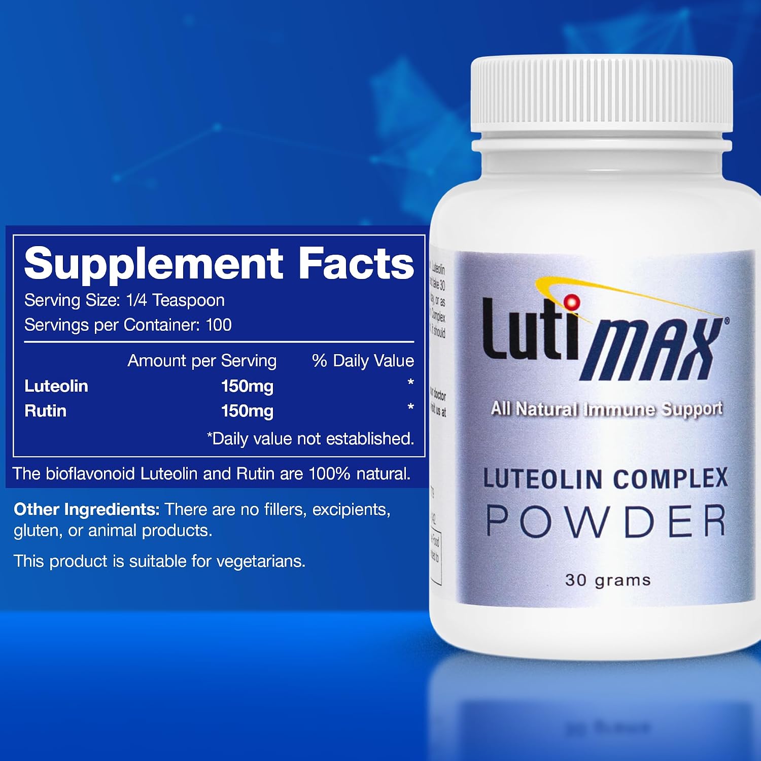 Lutimax Luteolin Complex Powder - Suplemento Cerebral con Rutina, 100 Servicios (2 Envases)