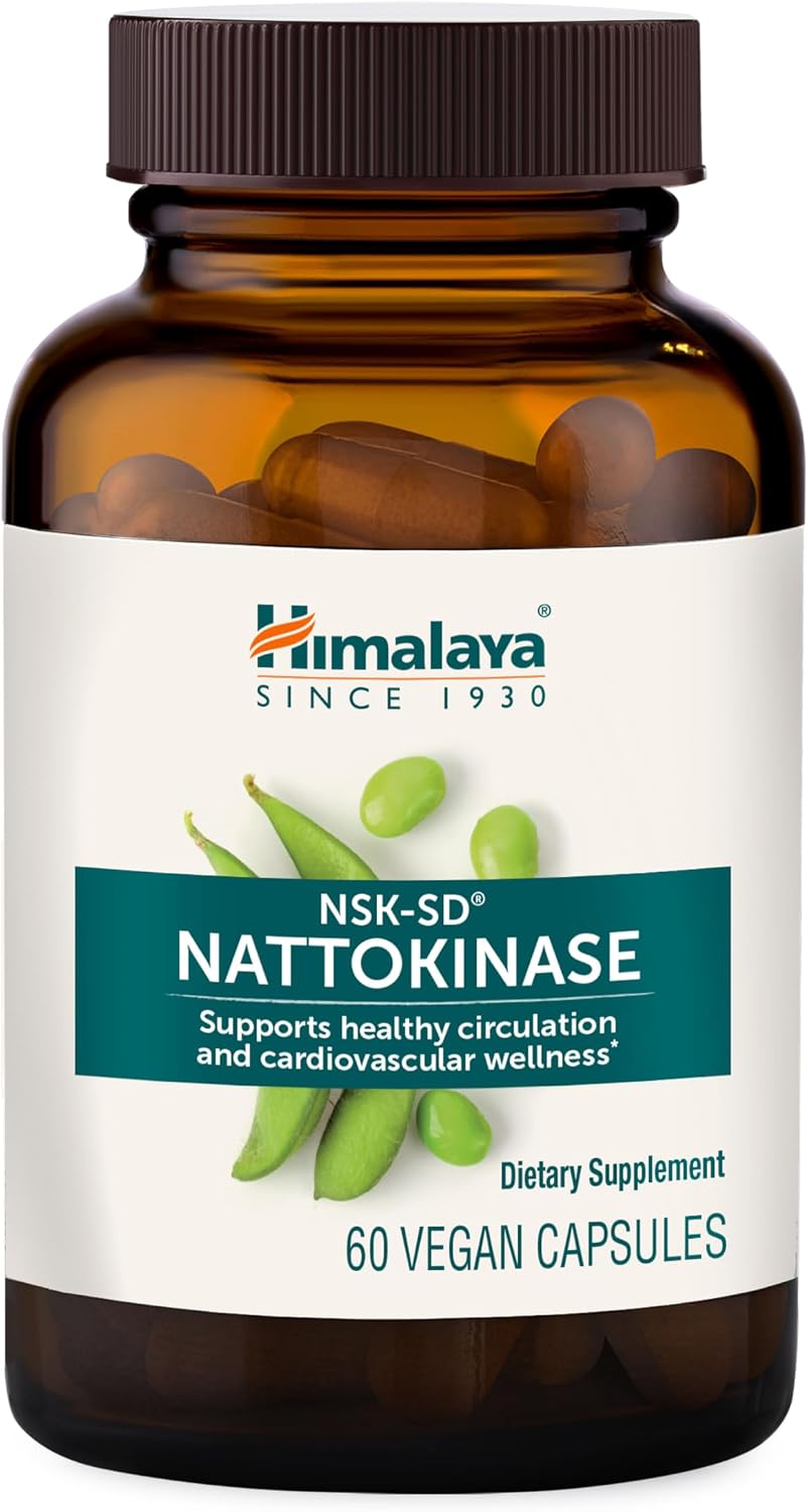 Himalaya NSK-SD Nattokinasa, Suplemento Alimenticio para una Circulación Saludable, Vegano, Sin Gluten, Extracto de Natto, 100 mg, 60 Cápsulas