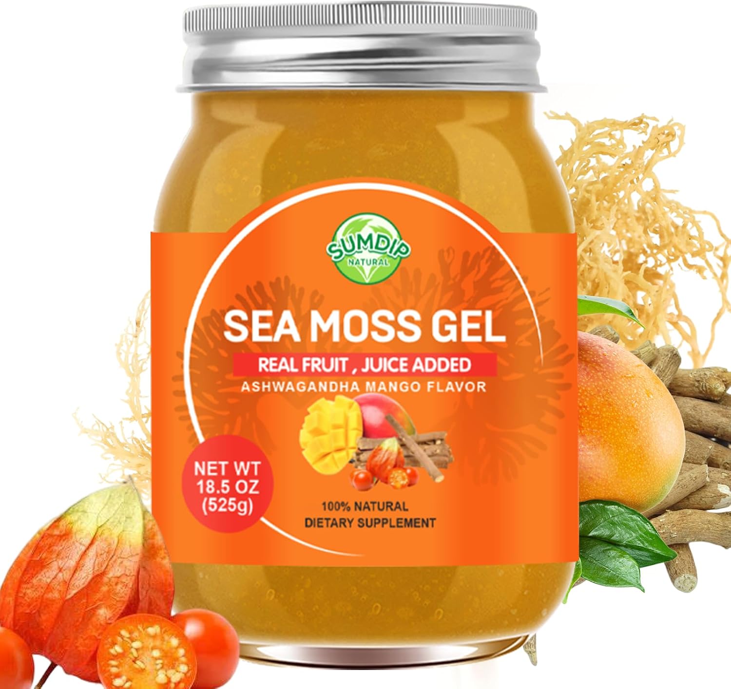 Gel de Musgo Marino (Sea Moss) Sabor Mango con Ashwagandha, 525g