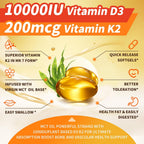 Vitamina D3 y K2 Vegana 10000 UI con MK-7 y Aceite MCT de Coco - 250 Cápsulas Blandas