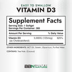 Built by Nature Vitamina D3 5000 UI, 360 Minicápsulas Blandas con Aceite MCT de Coco
