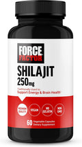 Force Factor Shilajit – Suplemento Puro de Shilajit para Energía y Salud Mental, Vegano, No Transgénico, 60 Cápsulas