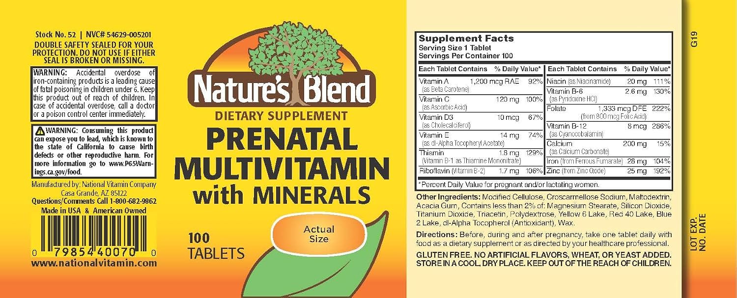 Nature's Blend Prenatal Formula Multivitamin - 100 tabletas