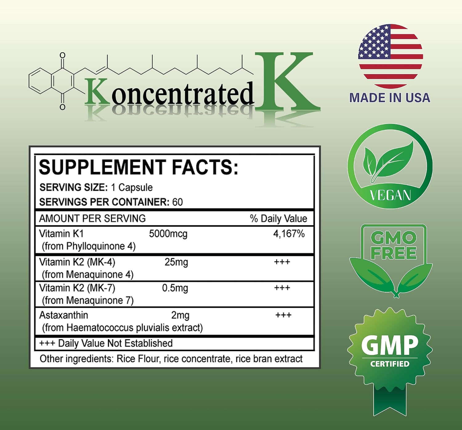 Koncentrated K - 30.5 mg de Vitaminas K y 2 mg de Astaxantina, 60 Cápsulas