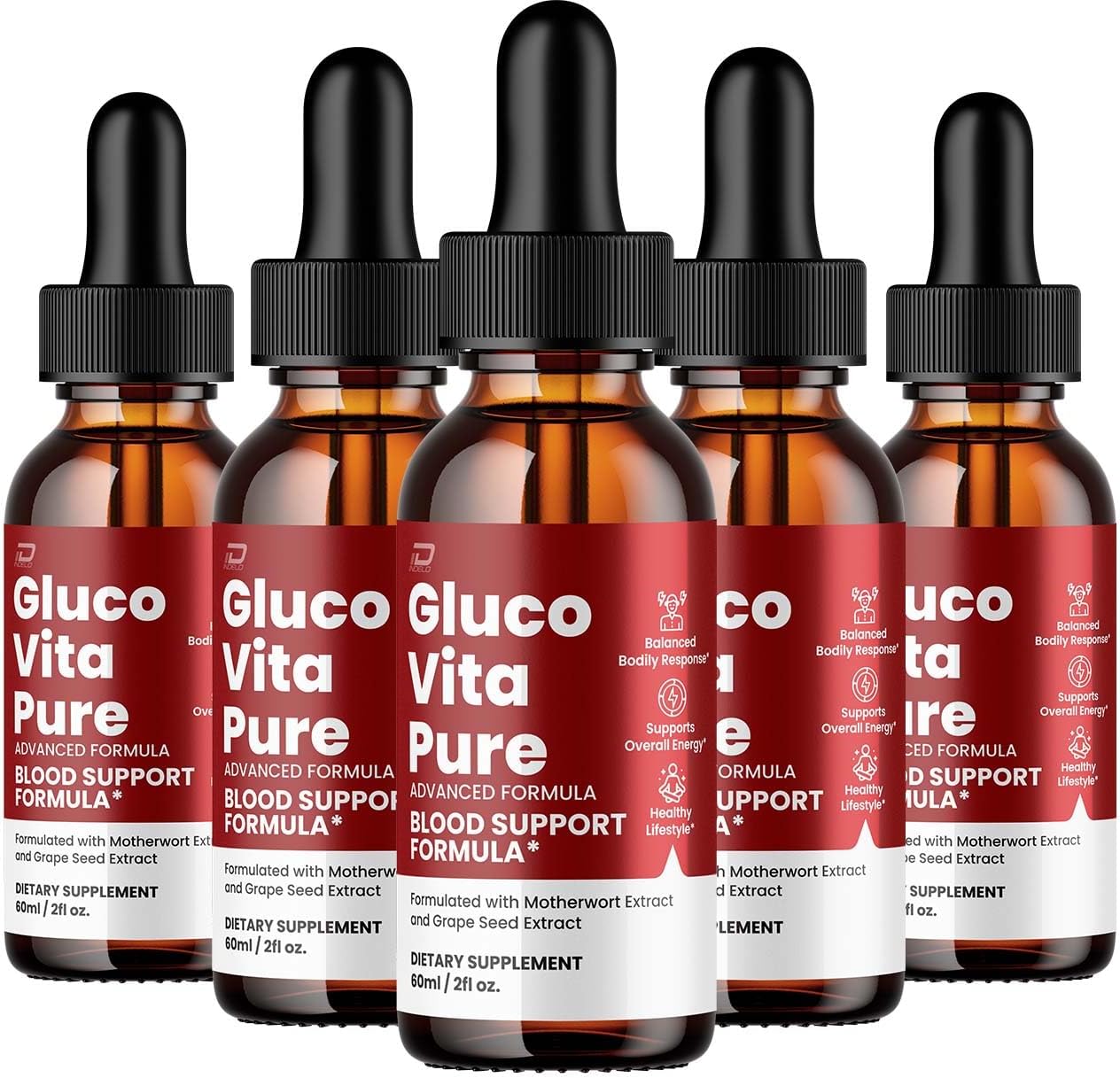 Gluco Vita Pure Drops Fórmula Saludable - 5 Pack (5 Meses de Suministro)