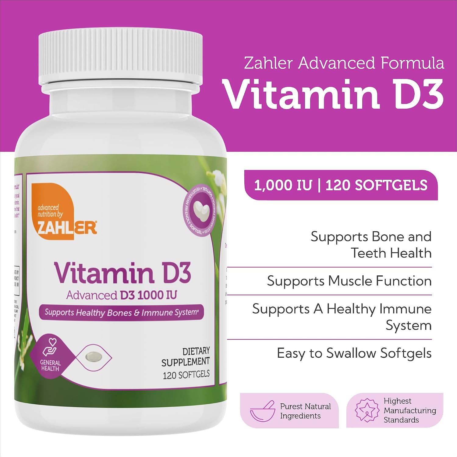 Zahler - Advanced Vitamin D3 1000 IU, 120 Softgels