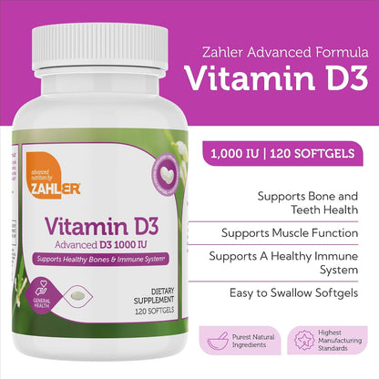 Zahler - Vitamina D3 Avanzada 1000 IU, 120 – Ayuda al mantenimiento de los huesos en condiciones normales, así – Image 3