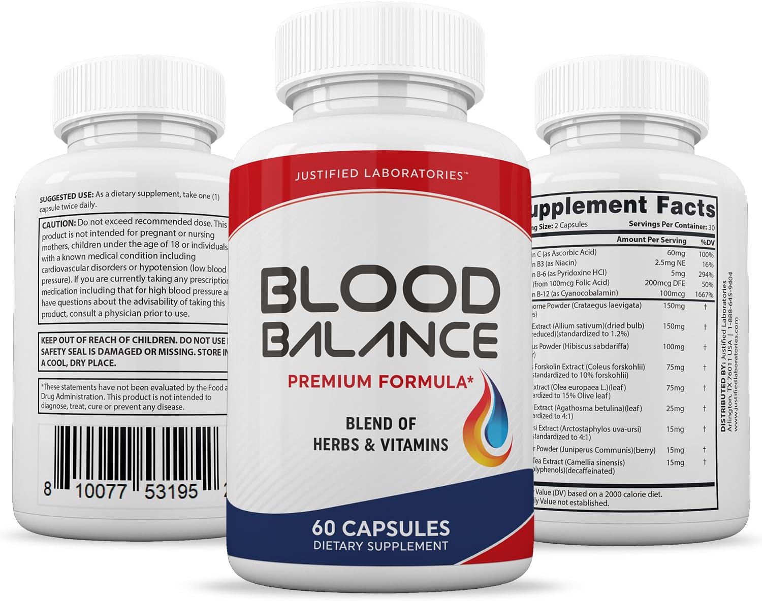 Justified Laboratories Blood Balance – 60 Cápsulas (Pack de 2) – Fórmula de Apoyo Circulatorio con Hierbas y Vitaminas