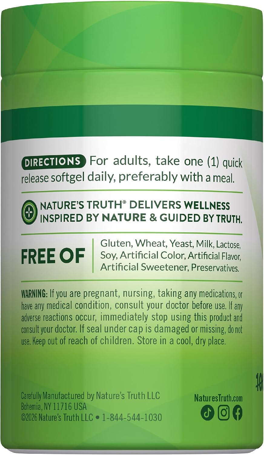 Nature's Truth Vitamina D3 1000 IU (25 mcg) - 130 Cápsulas Blandas - Sin Gluten y No-GMO