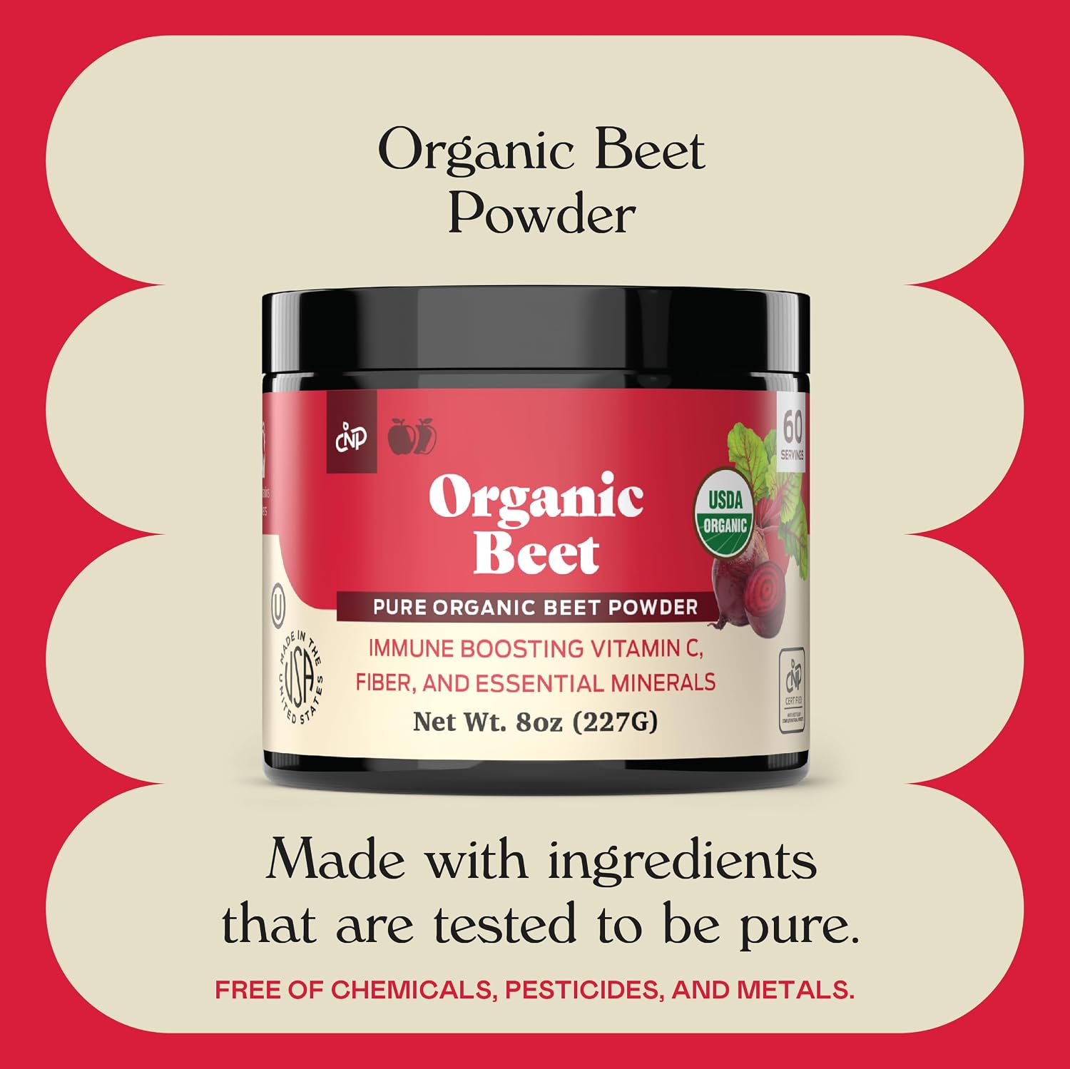 Pure Organic Beet Root Powder - Polvo de Remolacha Ecológica Pura - 8 oz (227 g) - 60 Porciones