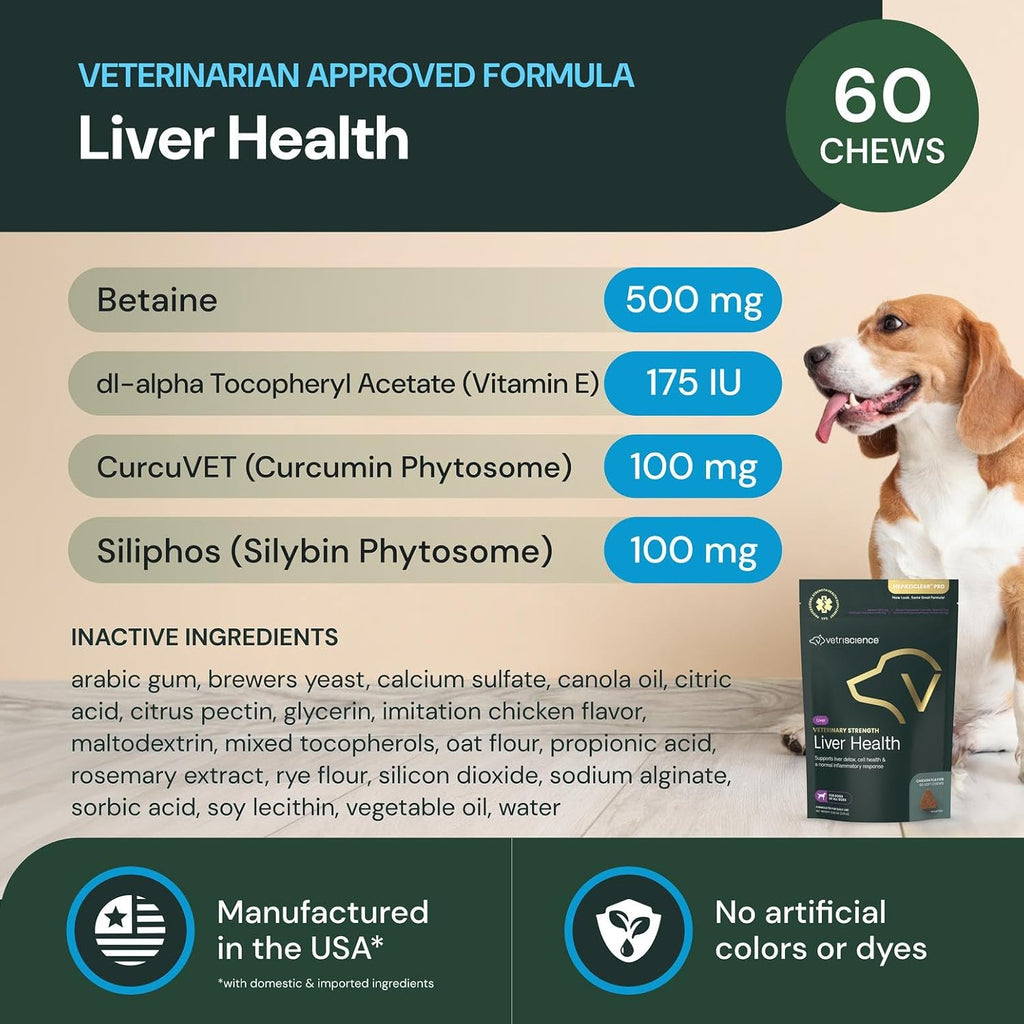 VetriScience Veterinary Strength Liver Health Chews - Suplemento Hepático para Perros, 60 Comprimidos