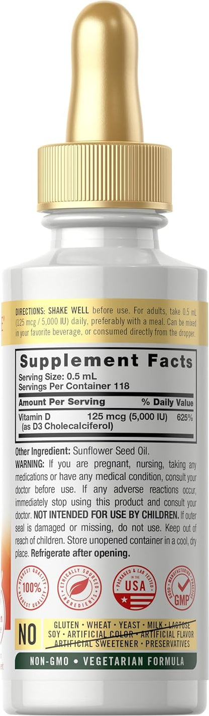 Carlyle Vitamina D3 Líquida en Gotas | 5000 – El mantenimiento de los niveles normales de calcio en sangre. – Image 2