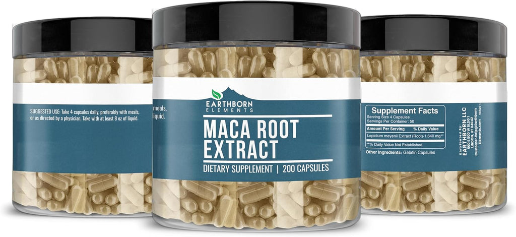 Earthborn Elements Maca Root Extract 200 Cápsulas, Puro y Sin Aditivos