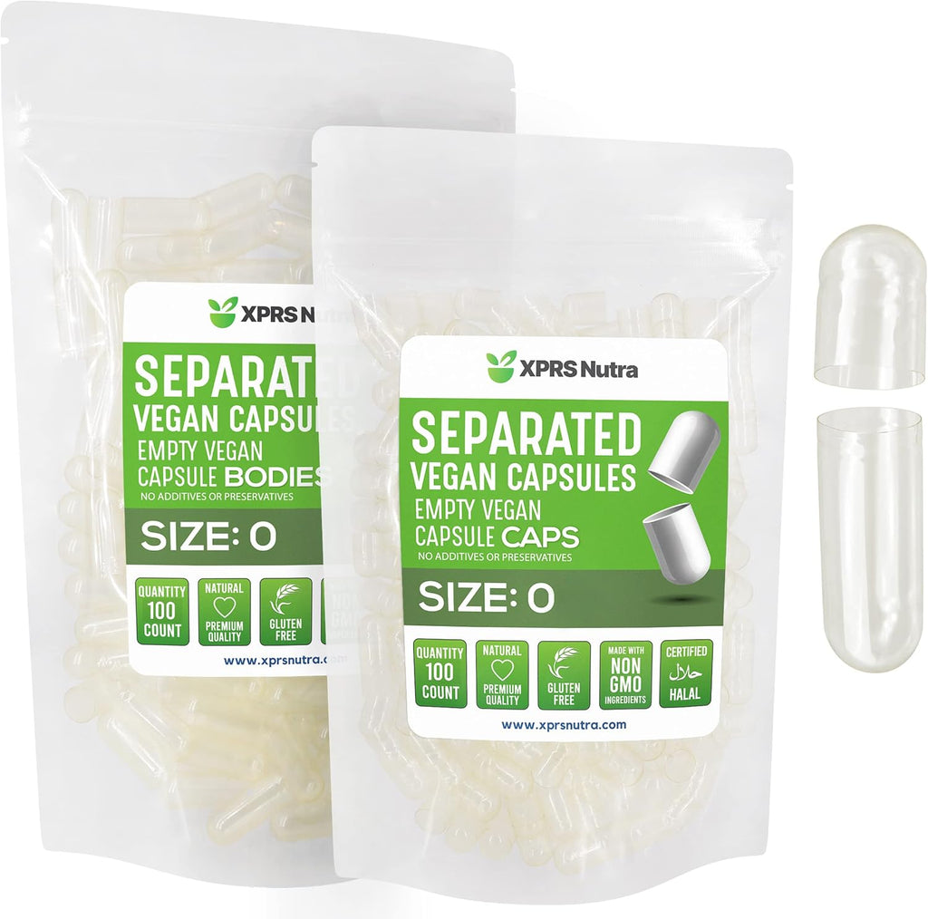 XPRS Nutra Cápsulas Veganas Tamaño 0 Separadas - 500 unidades Premium para Relleno de Suplementos