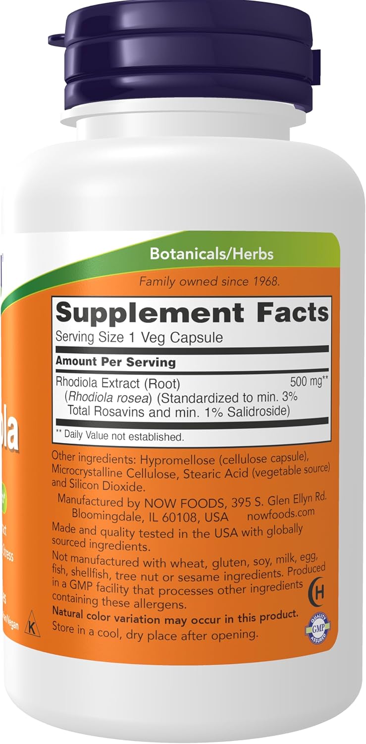 NOW Foods, Rhodiola 500 mg, 60 Cápsulas Vegetales