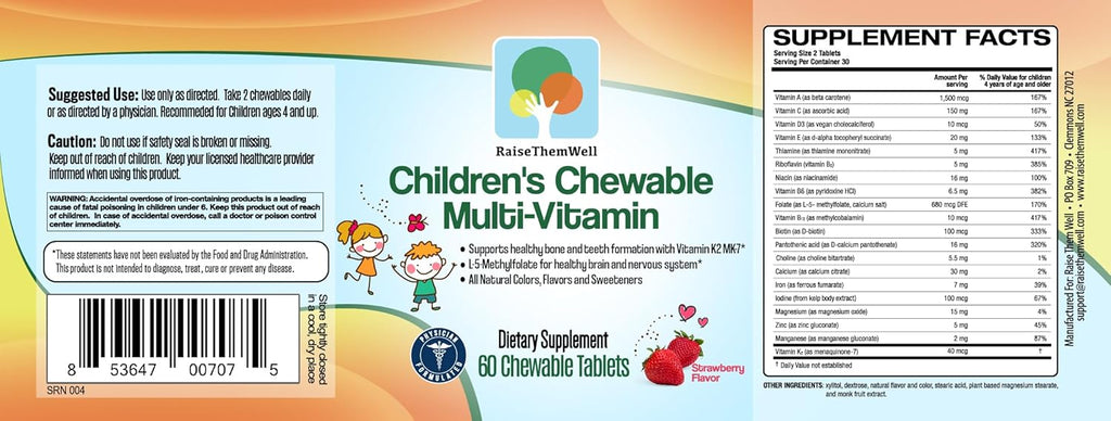 Raise Them Well Multivitamínico Masticable para Niños - Sabor Fresa