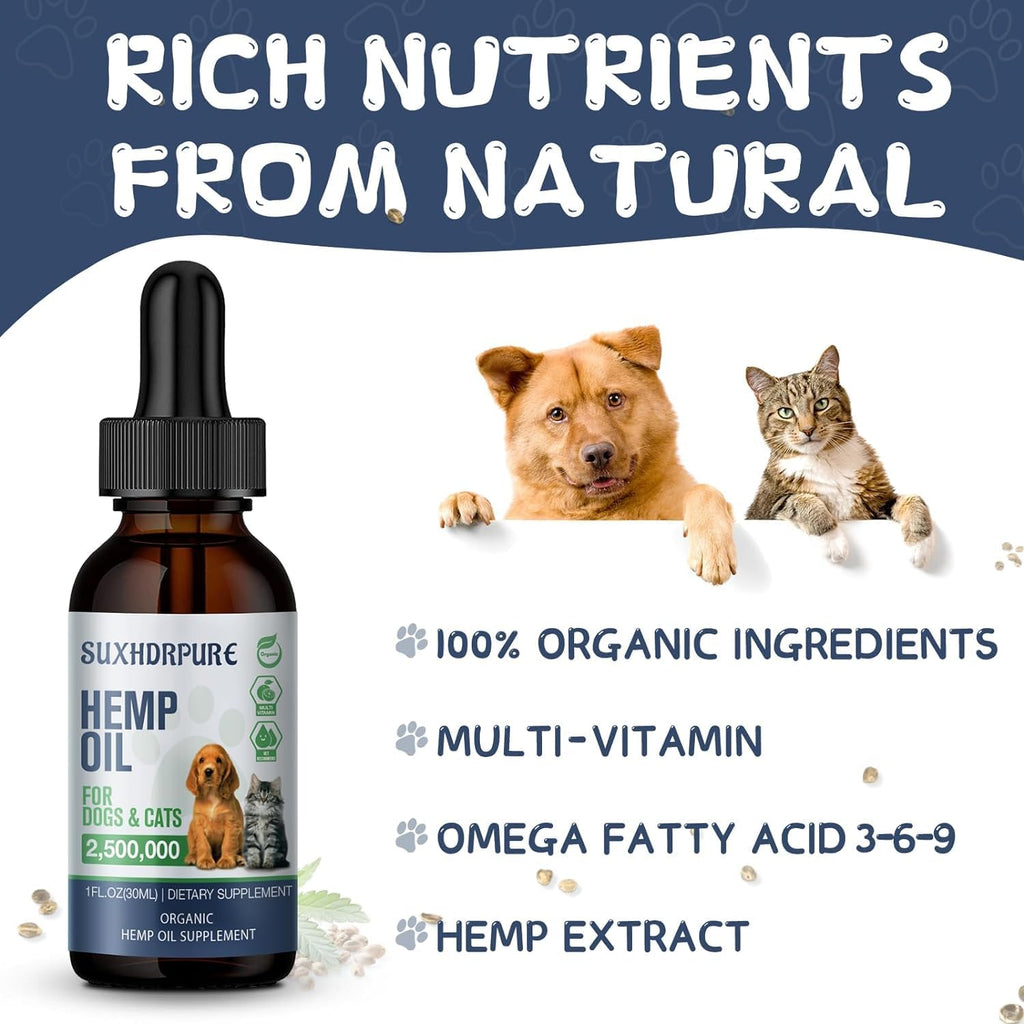 Organic Hemp Oil para Perros y Gatos - Aceite de Cáñamo con Omega 3, 6, 9 - Paquete de 2
