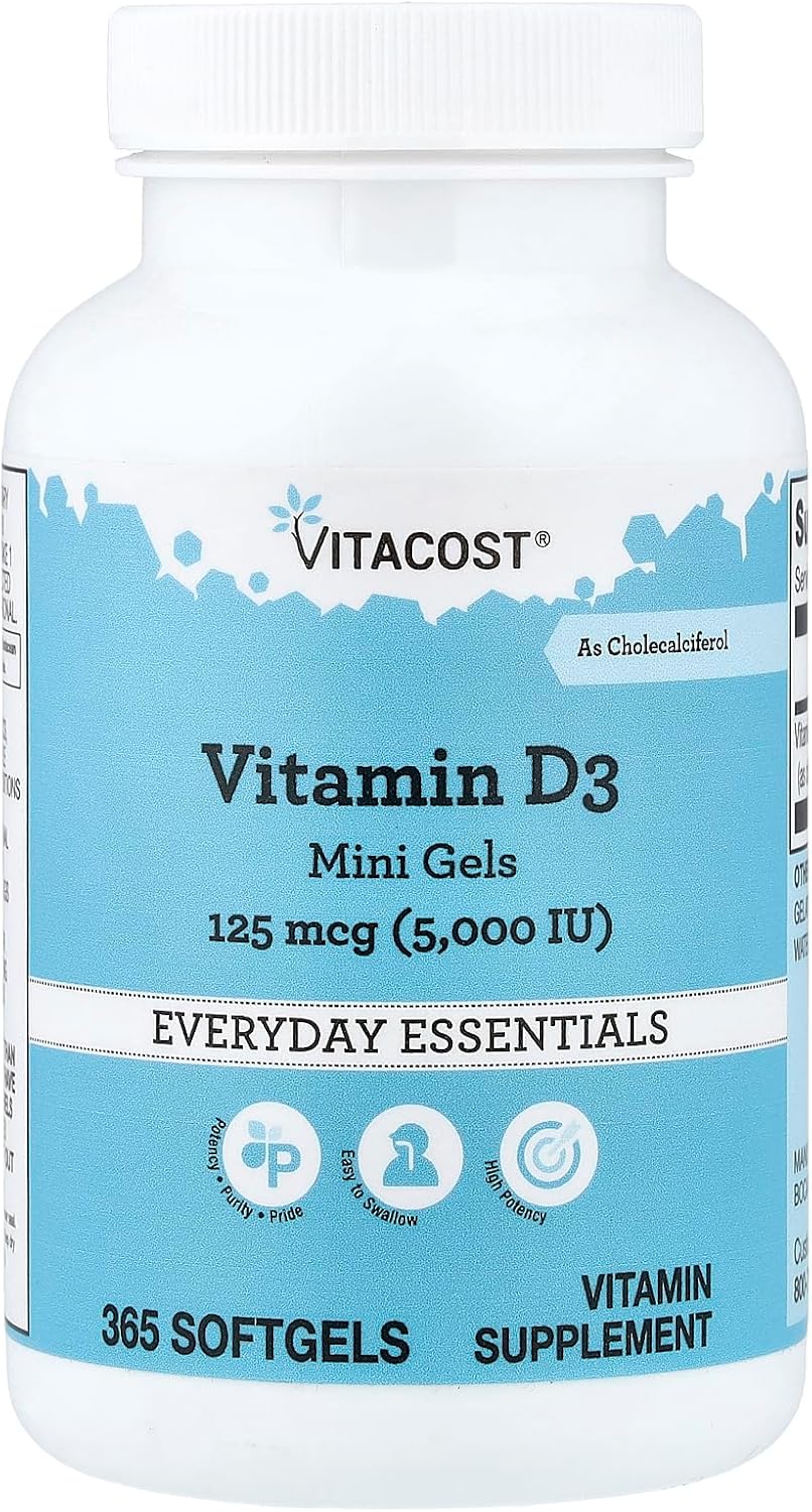 Vitacost Vitamina D3 Mini Gels, 125 mcg (5000 IU), 365 Softgels