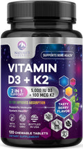 Vitamina D3 K2 5000 UI + 100 mcg MK-7 - 120 Comprimidos Masticables Sabor a Baya