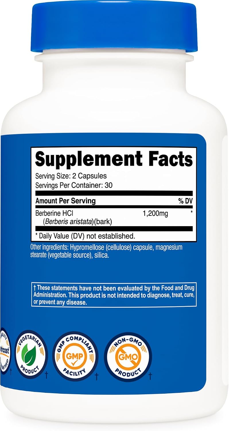 Nutricost Berberine HCl 600 mg, 120 Cápsulas Veganas (2 Frascos)