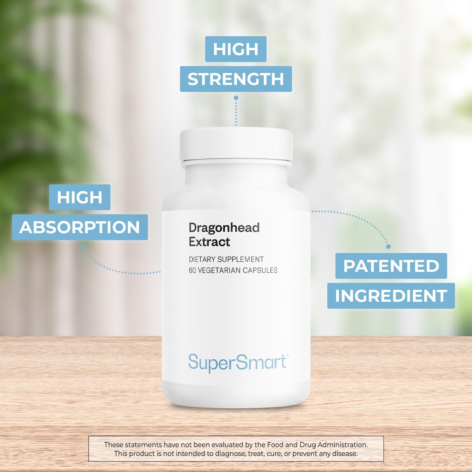 Supersmart - Extracto de Cabeza de Dragón 200mg al Día (Patented) - Suplemento DracoBelle de Cabeza de Dragón | No OGM y Sin Gluten - 60 Cápsulas Vegetales