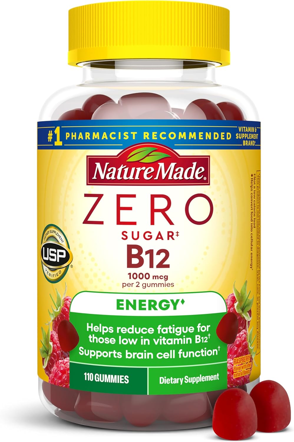 Nature Made Zero Sugar Energy Vitamin B12 Gummies 1000 mcg – 110 gominolas sin azúcar
