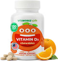 VitaWorks Vitamina D3 1000 IU Niños - Comprimidos Masticables Sabor Naranja Natural - Vegano, Sin Gluten, Sin OMG - 120 Unidades
