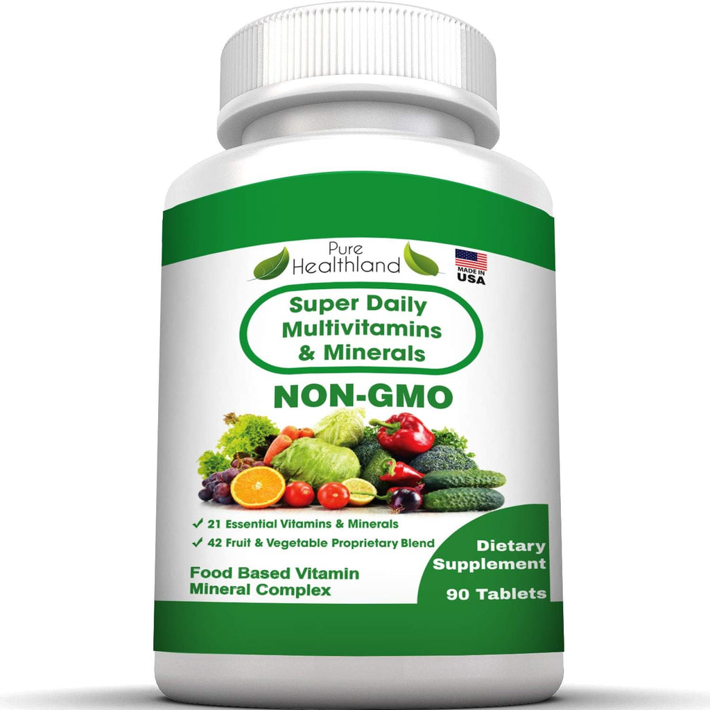 Pure Healthland Super Daily Multivitamin for Adults - 42 Fruits and Vegetables + 21 Vitamins and Minerals - Vegan Tablets, 90 Count