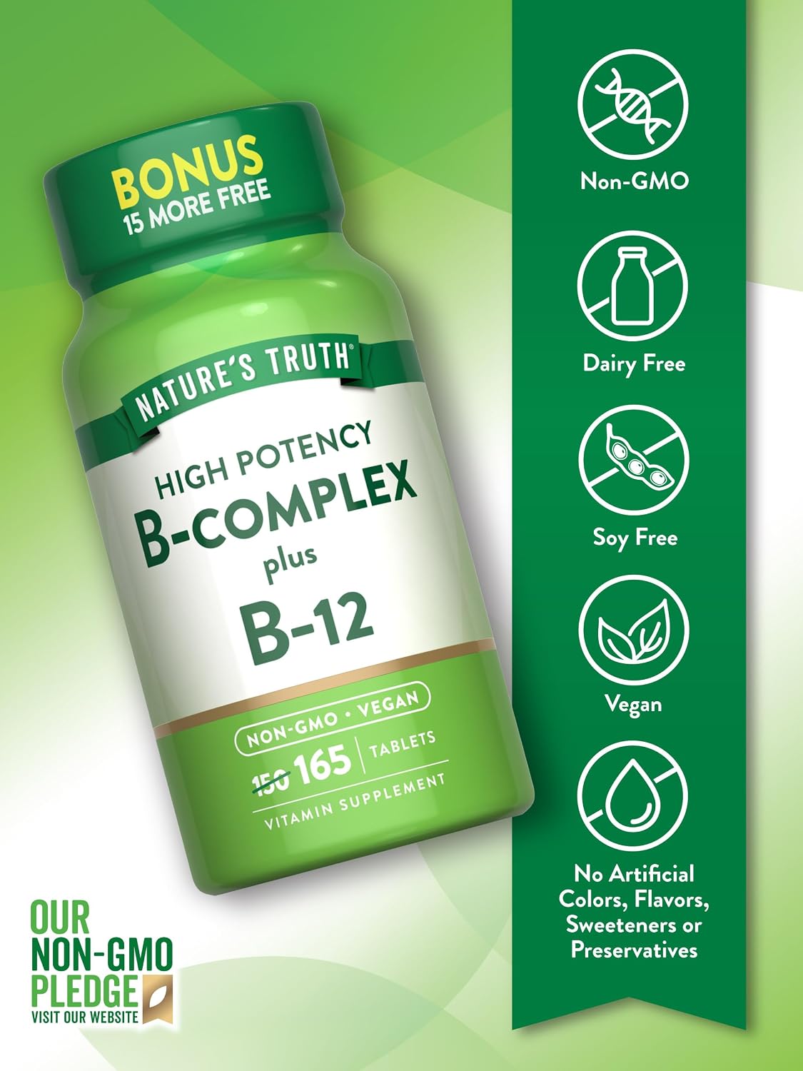 Nature's Truth Complejo B con B12 - 165 Tabletas Veganas No-GMO