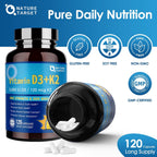 Complejo de Vitamina D3 K2 con Calcio y Magnesio - 6 en 1 - 5000 UI D3, 120 mcg K2 - 120 Cápsulas
