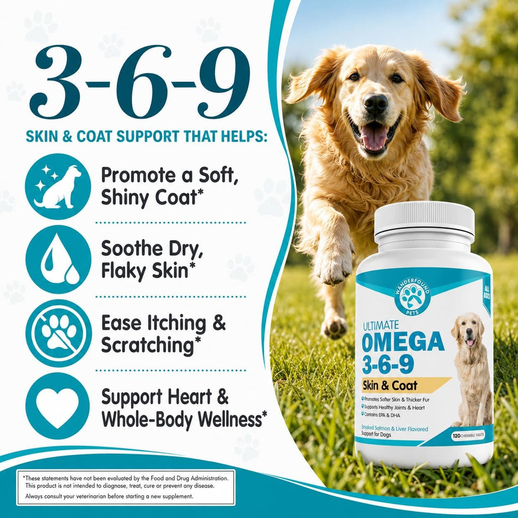 Wanderfound Pets - Omega 3 for Dogs, Smoked Salmon and Liver Flavored, 120 Chewable Tablets
