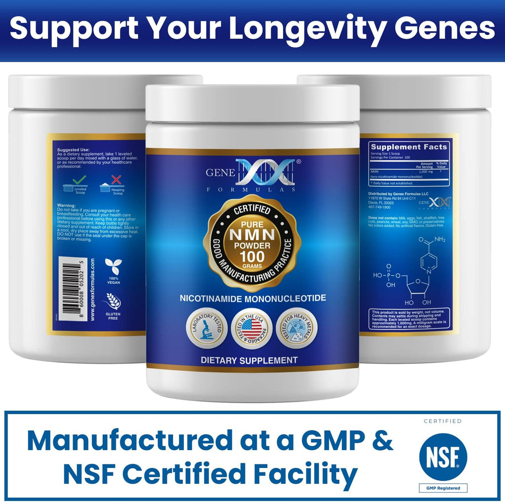 Genex Formulas - NMN Puro en Polvo 100g - Disolución Instantánea