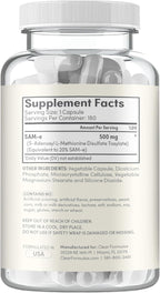 Clear Formulas Bioactive SAM-e 500mg - Suplemento de SAM-e con Forma Activa S,S - Apoyo Hepático y de Estado de Ánimo - Vegano, Sin OGM - 180 Cápsulas