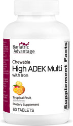 Bariatric Advantage High ADEK Masticable con Hierro - Multivitamínico para Pacientes Bariátricos - Vitaminas A, D, E y K - Incluye Vitaminas B - Sabor Tropical - 60 Comprimidos Masticables