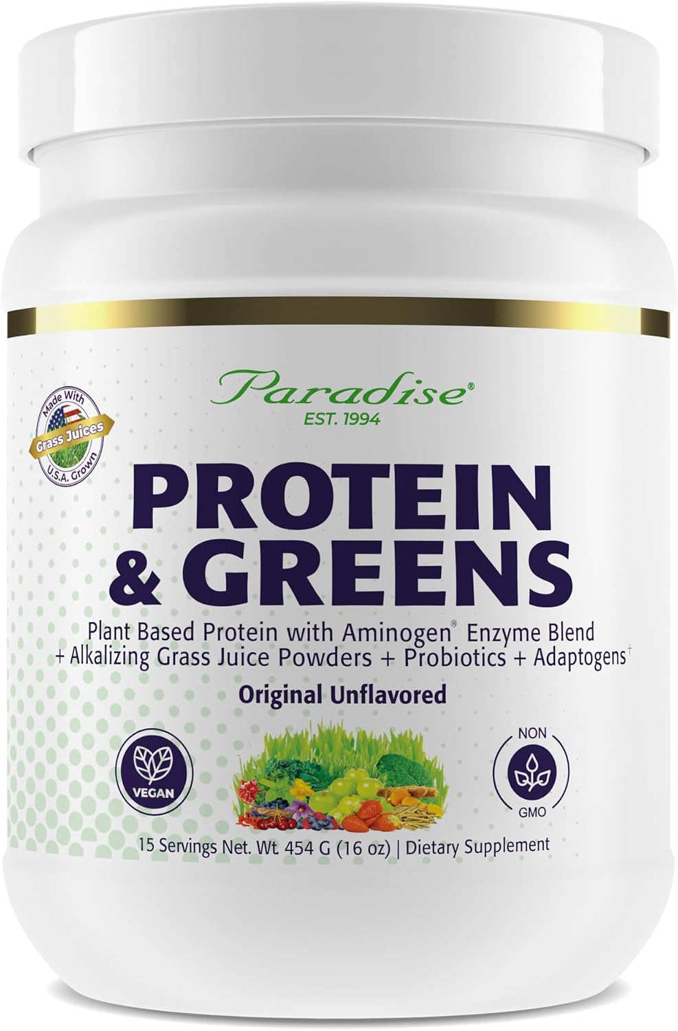 Paradise Herbs ORAC Energy Protein & Greens Powder, Proteína y Verdes en Polvo sin Sabor, 15 porciones