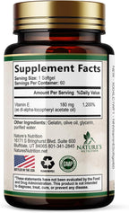 Vitamina E 180mg por Dosis - DL-Alfa Tocoferol - 60 Softgels