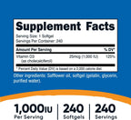 Nutricost Vitamina D3 1000 UI - 240 Cápsulas Blandas