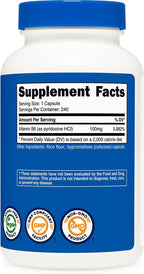 Nutricost Vitamin B6 (Pyridoxine HCl) 100 mg, 240 Capsules