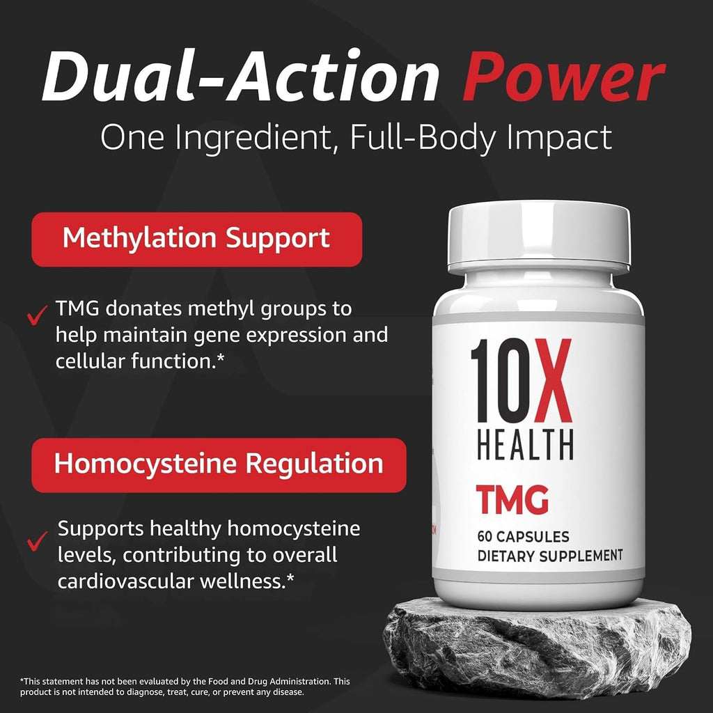 10X Health TMG - Suplemento de Trimetilglicina para Hígado, Corazón y Energía - 60 Cápsulas