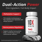 10X Health TMG - Suplemento de Trimetilglicina para Hígado, Corazón y Energía - 60 Cápsulas