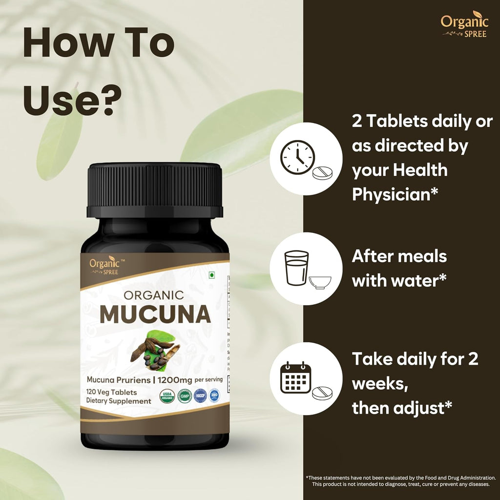 ORGANIC SPREE Comprimidos de Mucuna - USDA Orgánico, Apoya la Energía y el Bienestar General*, 120 Comprimidos - Paquete de 3