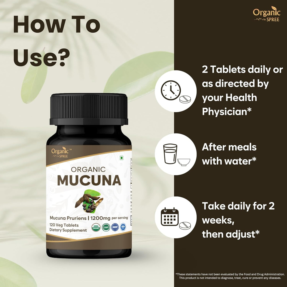 ORGANIC SPREE Comprimidos de Mucuna - USDA Orgánico, Apoya la Energía y el Bienestar General*, 120 Comprimidos - Paquete de 3 – Image 3