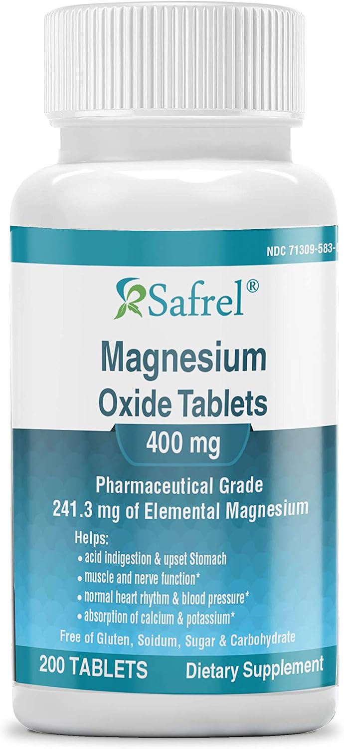 Safrel Magnesio 400mg Comprimidos - Alta Potencia para Músculos y Nervios (200 Comprimidos)
