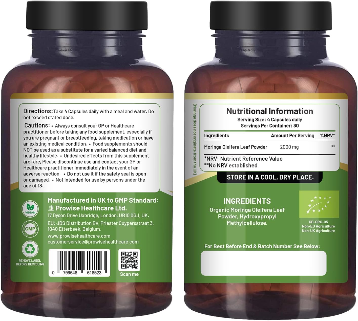 Moringa Capsules 2000mg - 120 Vegan Moringa Leaf Capsules | Made in the UK
