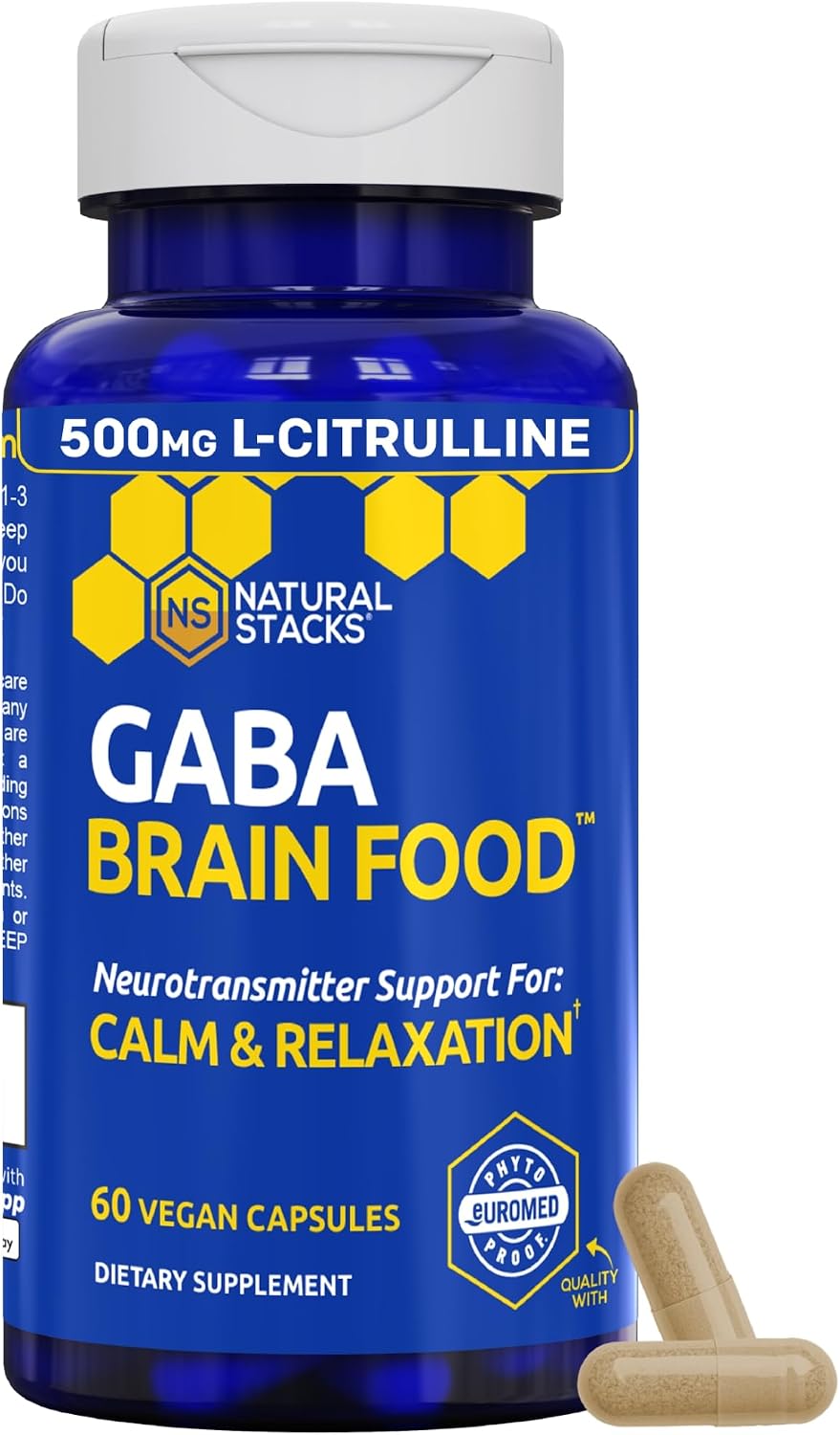 GABA Brain Food - Suplemento de GABA con L-Citrulina y Extracto de Semilla de Uva - 60 Cápsulas