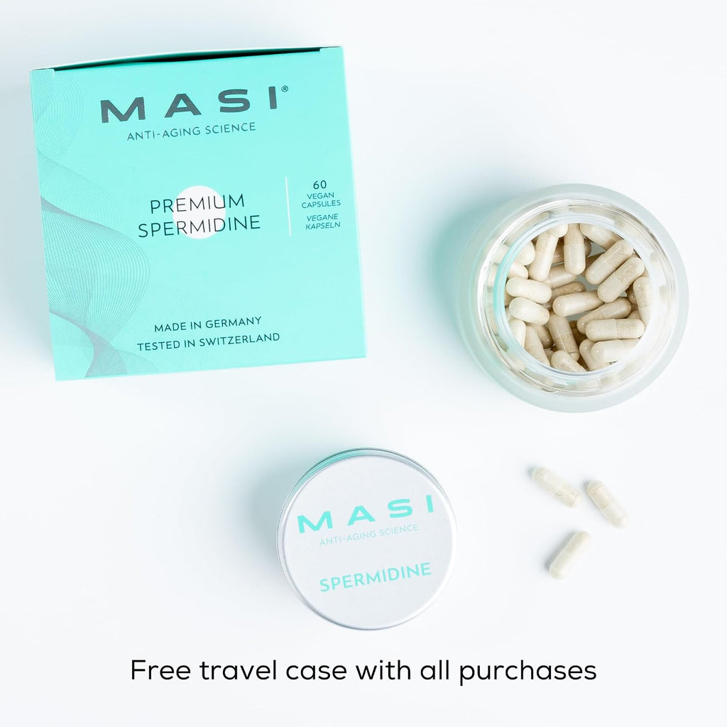 MASI Spermidine Supplement – 1.5mg, 60 Cápsulas, 1 Botella | Fabricado en Alemania, Testado en Suiza | Renovación Celular para Longevidad, Metabolismo, Inmunidad, Salud Cerebral y Cutánea | Vegano, No GMO
