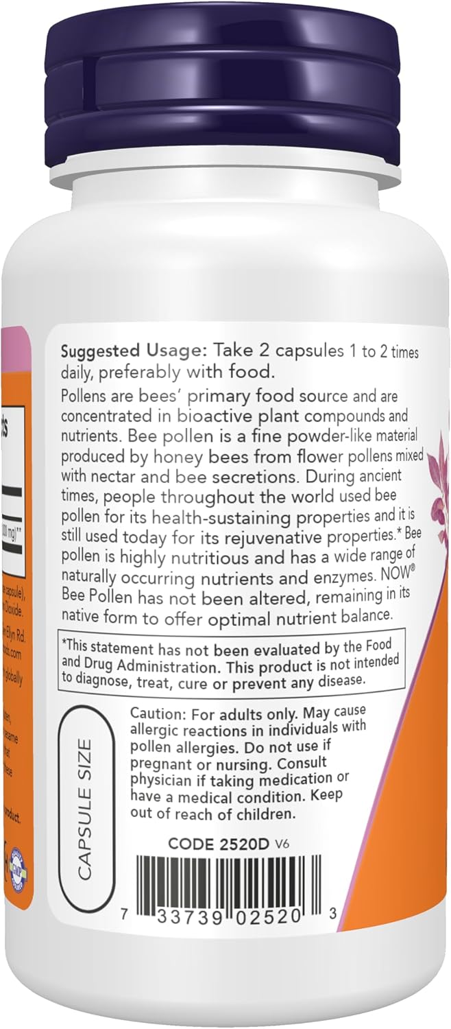 NOW Foods Crd Polen de Abeja, 100 Cápsulas de 500 mg