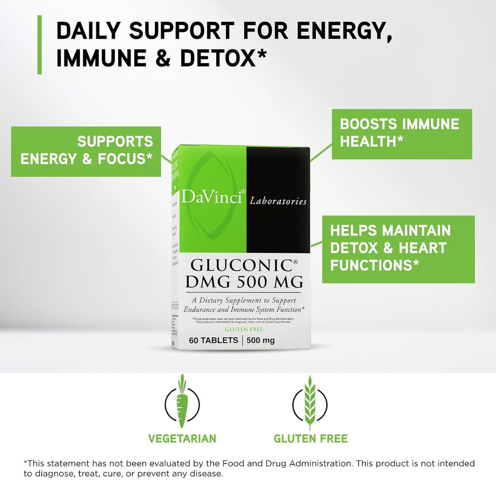 Gluconic DMG 500 mg - Complemento Alimenticio con N,N-Dimetilglicina - 60 Comprimidos Masticables